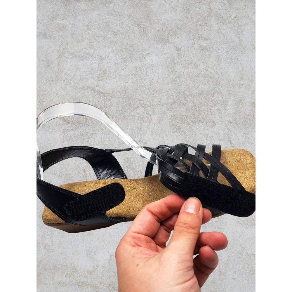 NIB Angel Steps Keri Black Caged Wedge Sandals Strappy Shoes Womens 10M - Picture 3 of 8